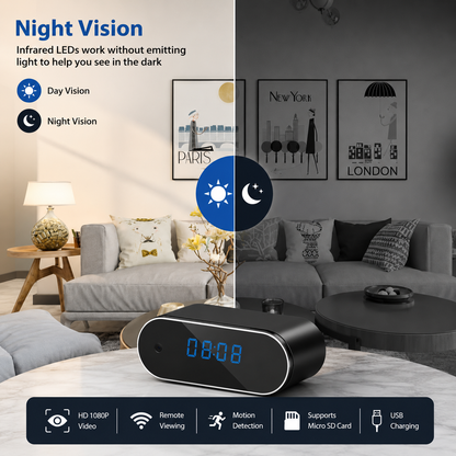 4K Spy Camera Mini Clock WiFi with Infrared Night Vision, Motion Detection, Remote Viewing