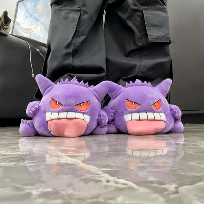 2026 New Tongue Out Design Gengar Pokemon Funny Slippers Cute Cozy Soft Sole Indoor Home Couple Winter Warm Plush Toy