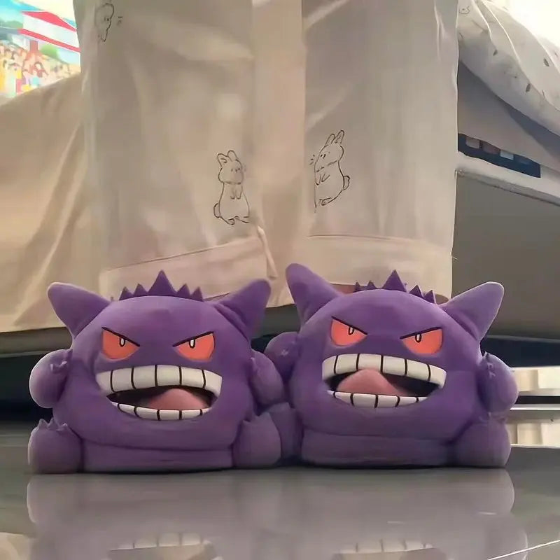 New Gengar Anime Figure Slippers Funny Tongue Out Design Soft Sole Cute Cozy Winter Warm Indoor Couple Home Slippers Toy Gifts