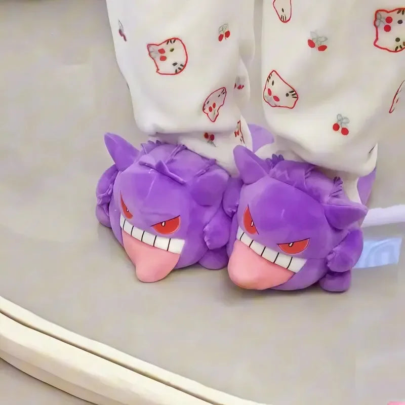 2026 New Tongue Out Design Gengar Pokemon Funny Slippers Cute Cozy Soft Sole Indoor Home Couple Winter Warm Plush Toy