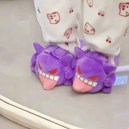 2026 New Tongue Out Design Gengar Pokemon Funny Slippers Cute Cozy Soft Sole Indoor Home Couple Winter Warm Plush Toy