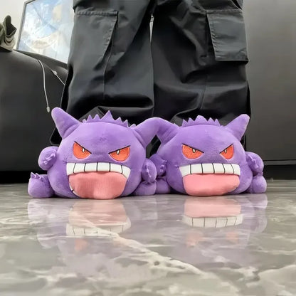 2026 New Tongue Out Design Gengar Pokemon Funny Slippers Cute Cozy Soft Sole Indoor Home Couple Winter Warm Plush Toy