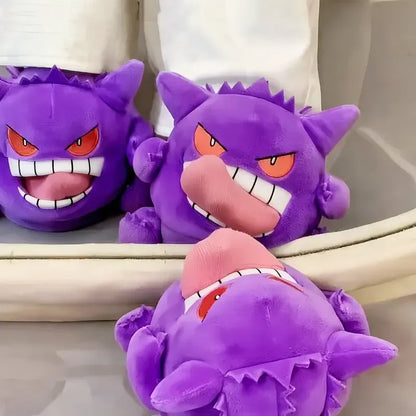 2026 New Tongue Out Design Gengar Pokemon Funny Slippers Cute Cozy Soft Sole Indoor Home Couple Winter Warm Plush Toy