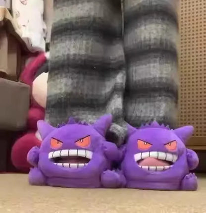2026 New Tongue Out Design Gengar Pokemon Funny Slippers Cute Cozy Soft Sole Indoor Home Couple Winter Warm Plush Toy