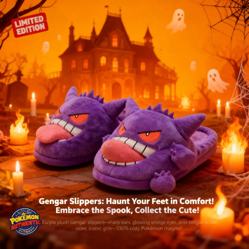 2026 New Tongue Out Design Gengar Pokemon Funny Slippers Cute Cozy Soft Sole Indoor Home Couple Winter Warm Plush Toy